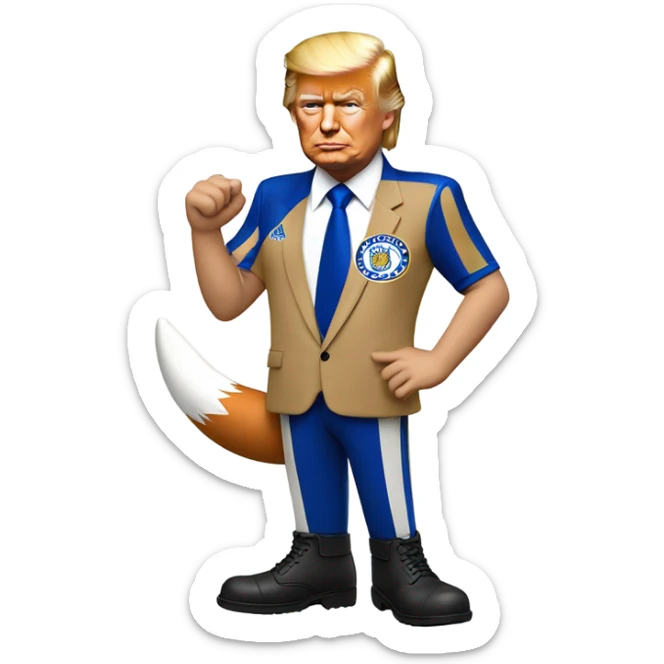 Donald trump as a Leicester city football supporter with fox  sticker