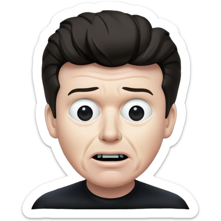 Very Wide Rick Astley with a kinda worried face but his upper teeth are sticking out and he is very white and you could barely see parts of him and the background is pitch black sticker