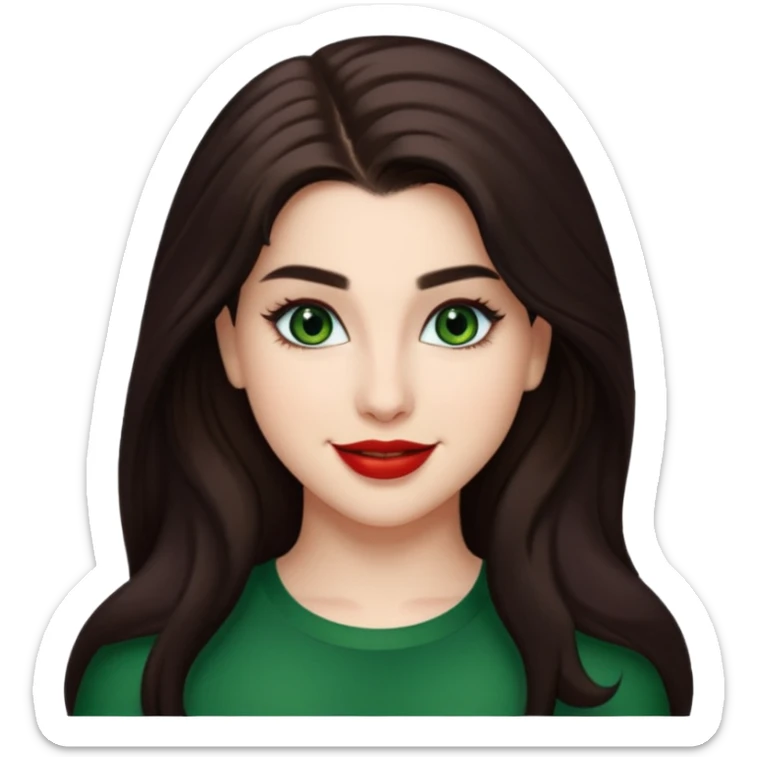 Lauren Jauregui with long dark brown hair, green eyes, red lip sticker