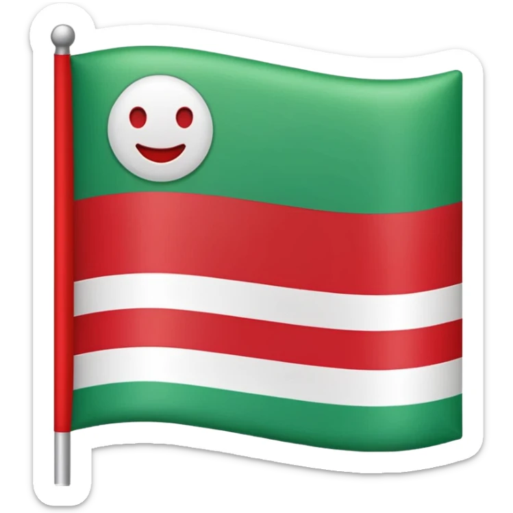 Create a clean emoji-style icon of the flag of the
Square shape, flat vector design, iOS/Unicode emoji style.
Colors:
– top stripe: green
– bottom stripe: red
– thin white horizontal line in the middle.
No text, no symbols, no coat of arms.
Minimalistic, bright, high contrast, emoji-style. sticker