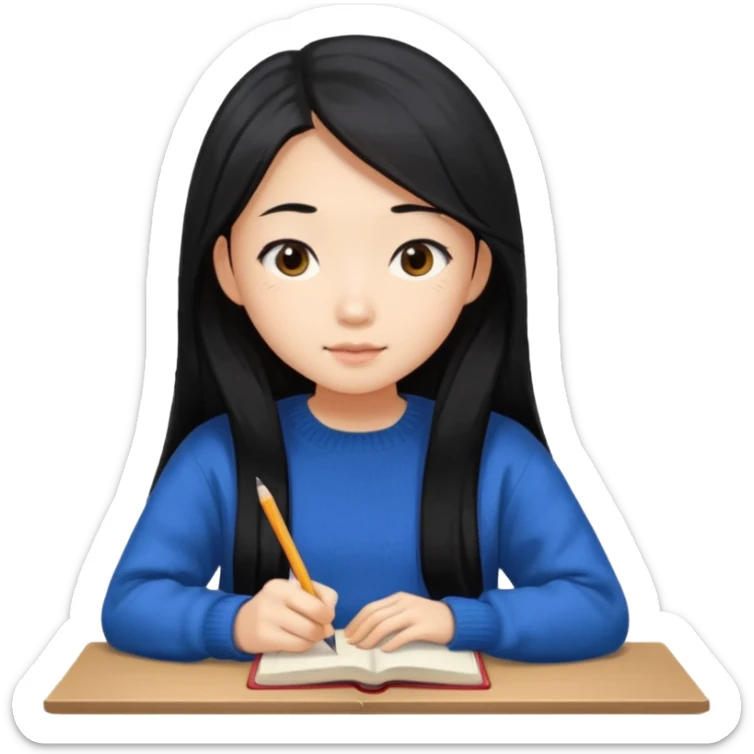 long hair, Asian girl, young adult, university sticker
