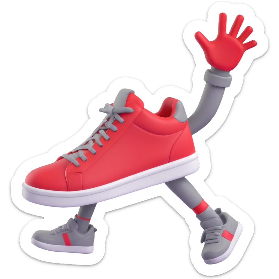 3D Emoji style sneaker with University Red, Black, and Cement Grey colorway, inspired by DJ Khaled's Grateful Air Jordan 3, with arms and legs, fun expression sticker