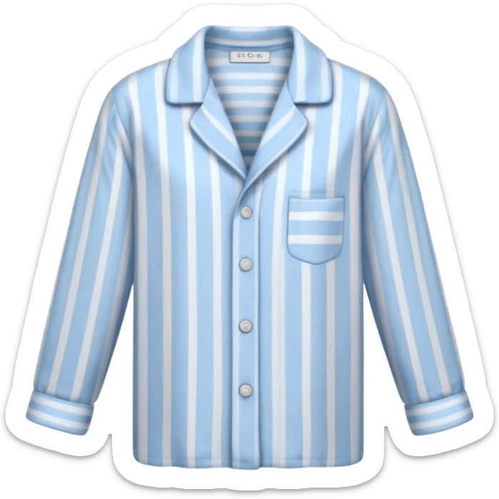 emoji of an isolated striped pajama top, light grey and pastel blue vertical stripes, button-down long sleeves, neatly folded flat-lay, no person, no body, no mannequin, cozy winter nightwear mood, soft shading, clean simple shape sticker
