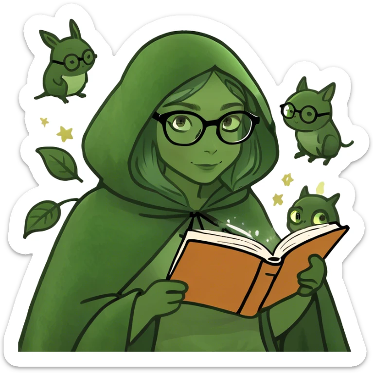 girl reading book with mystical creatures coming out of it  sticker