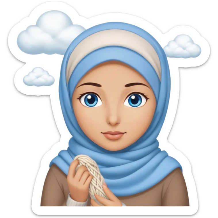 Turkish beautiful finish Konya girl blue eyes with clouds hijab does knitting  sticker