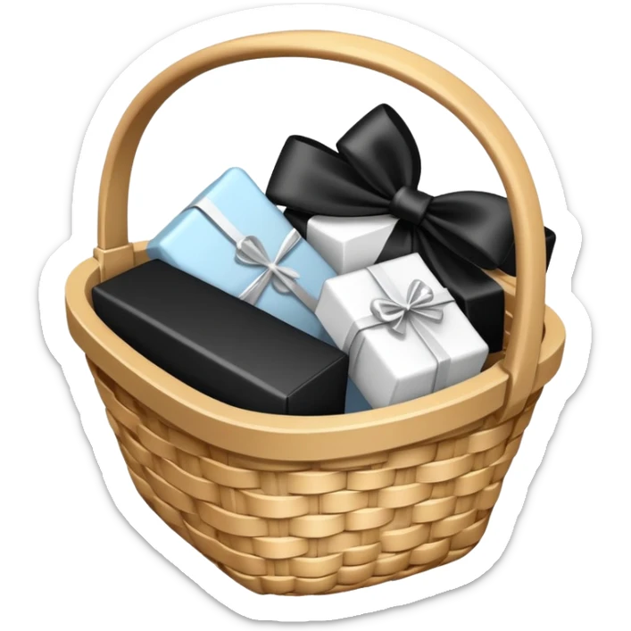 small gift basket with hardly anything it but 3 things and the gift basket color white and black sticker