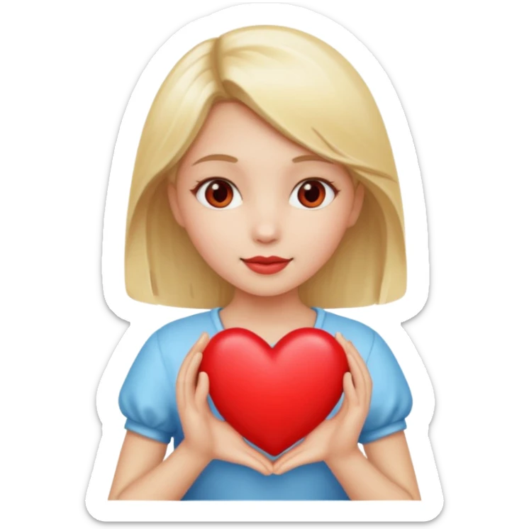 prayer girl blond hair red heart in her hands, sticker