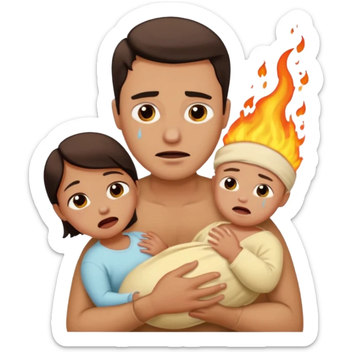  woman being burned in front of a very handsome man who carries a baby sticker