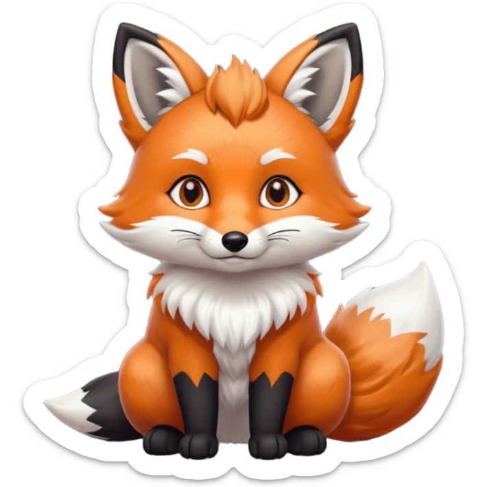 Floofy the Creampuff fox blackish gray fur color chubby Black paws orange color 3 tailsCrystals on the head, tails and Back sticker