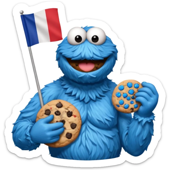 cookie monster bust, with french flag, only one flag, no hat, with cookie in hand sticker
