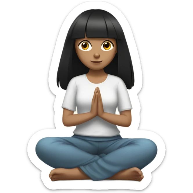 White teen girl with black hair and bangs meditating sticker
