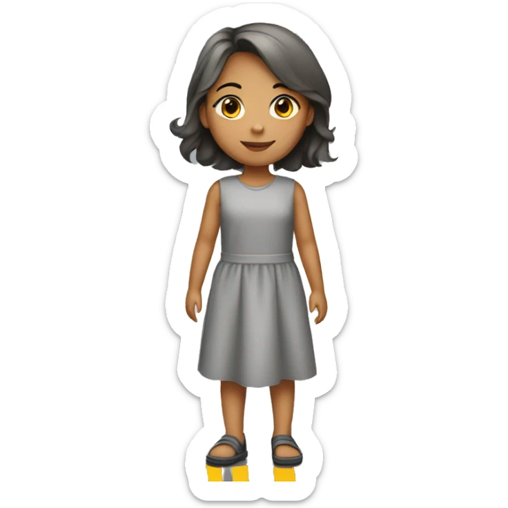 girl in a gray dress with road markings sticker