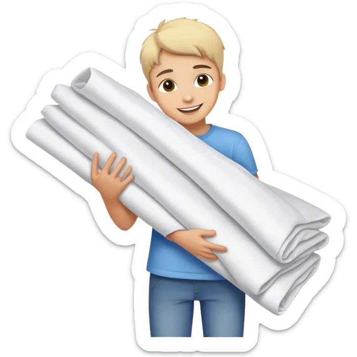 cheerful teenager carrying a pile of sheets sticker