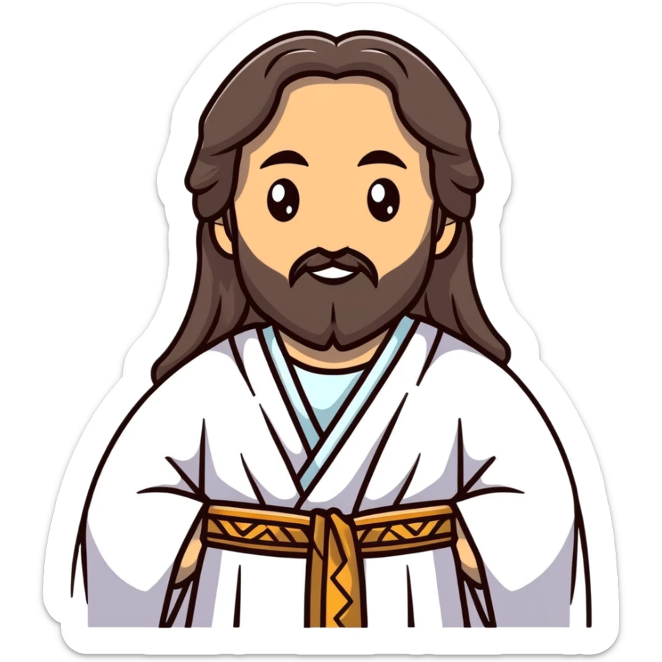 Jesus Christ with long hair and beard, wearing traditional robes sticker