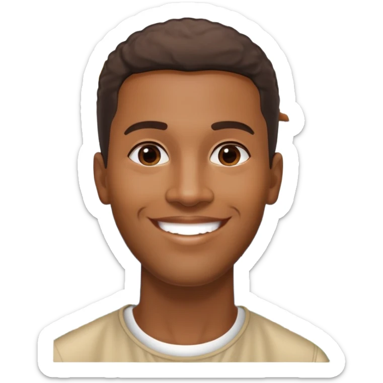 smiling black man with big teeth, standard male haircut, oval face, with Christ the Redeemer statue in the background, Rio de Janeiro, no glasses sticker