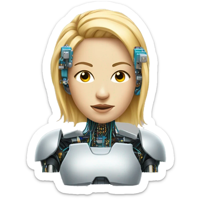 Head of female cyborg with blonde hair and circuits sticker