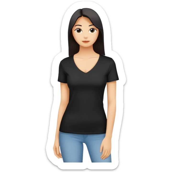 single black fitted v-neck t-shirt, cropped length, simple clean isolated garment only, no accessories, plain white background sticker