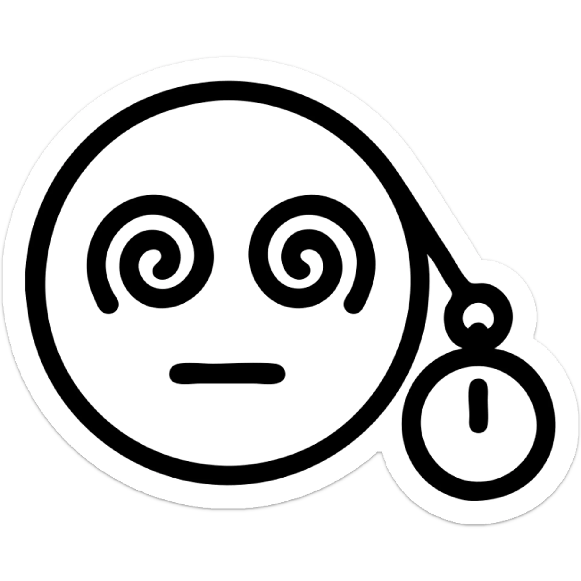 simple icon of a face with spiral eyes and a pocket watch pendulum emphasizing hypnotic effect sticker