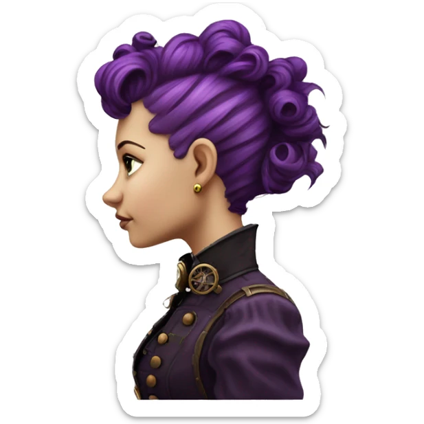steampunk profile short mohawk purple Victorian wavy  on Caucasian girl with small nose round fat face sticker
