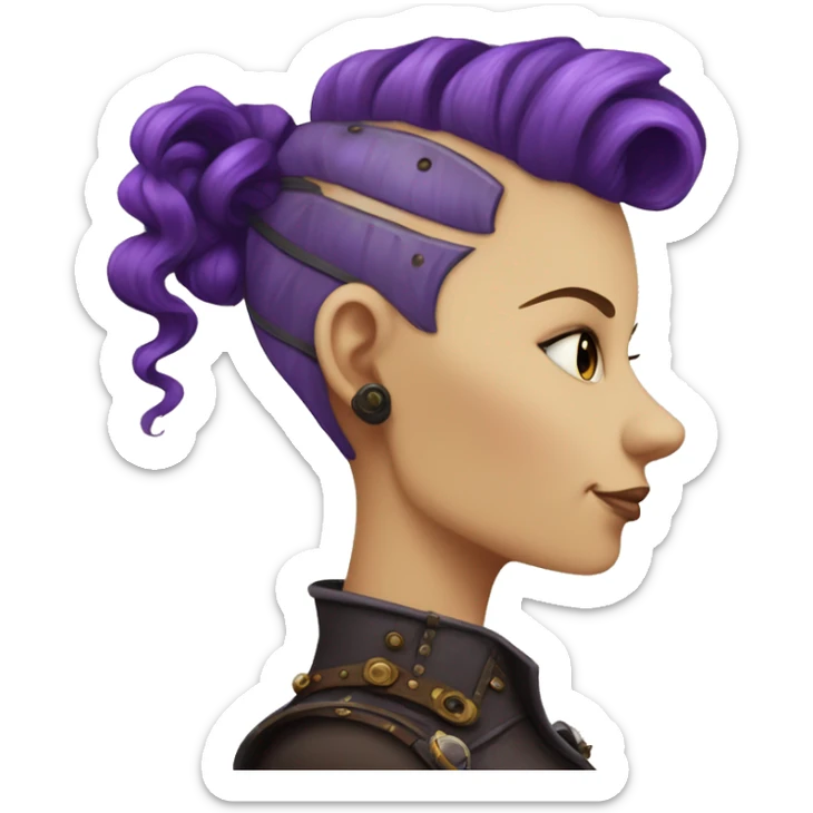 steampunk profile short mohawk purple wavy  on Caucasian girl with small nose round face sticker