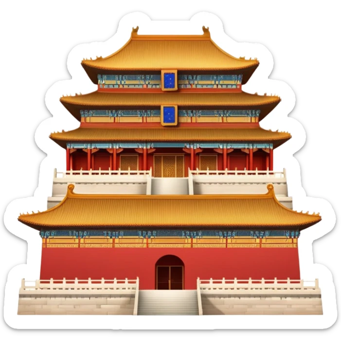 Forbidden City palace in Beijing, traditional Chinese imperial architecture, red walls and gold roof, emoji style sticker