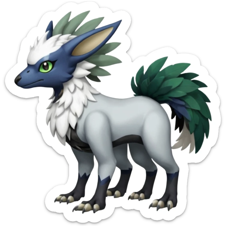Shiny Black Grey White and Dark-Green Trico-Nargacuga-Silvally-Skiddo-Sprigatito-Absol-fusion (full body) sticker