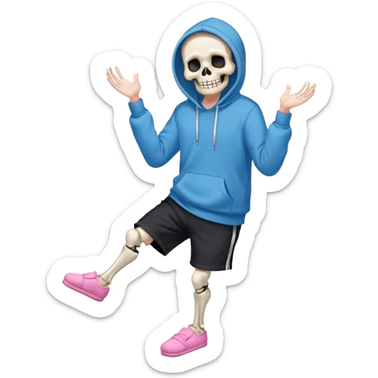 Sans The Skeleton, Blue Hoodie, Grin, Pink Slippers, Black Shorts sticker