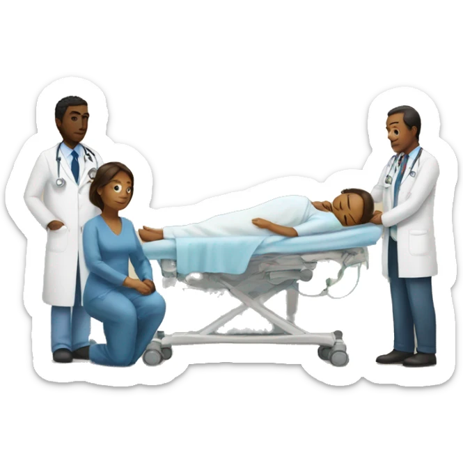 a woman gives birth and doctors stand nearby sticker