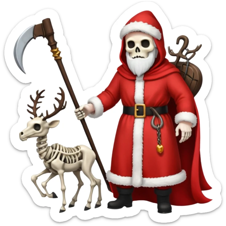 the Grim reaper dressed as Santa.... What gifts would be in his Sleigh.... What would his Sleigh likely look like.... Would the reindeer be skeletons, or ordinary reindeer sticker