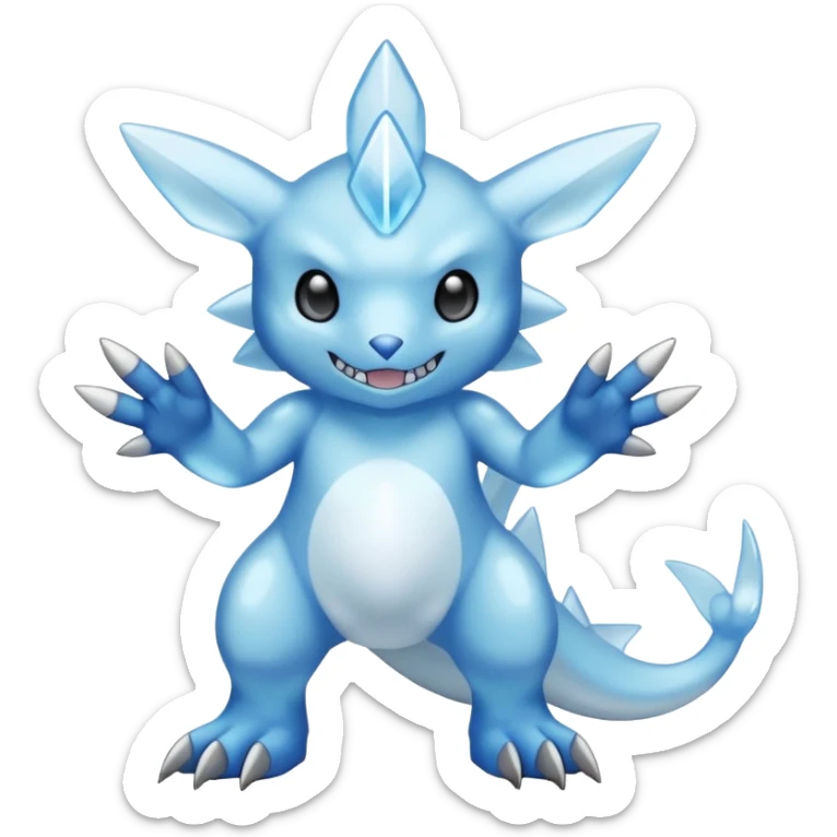 Pale Frosty Glassy Ice-Blue Cool Pokémon-Fakémon-Digimon-Creature, (full body) sticker