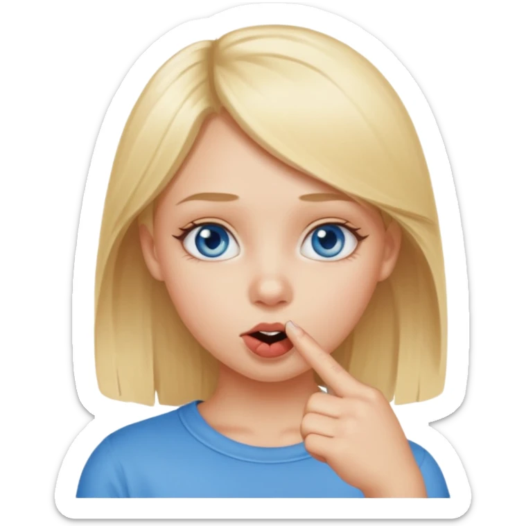 Chica con el dedo índice en la boca , que la chica sea rubia con ojos azules sticker