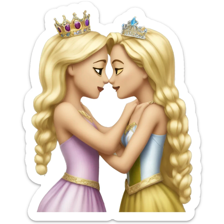 2 women princesses couple blonde kiss sticker