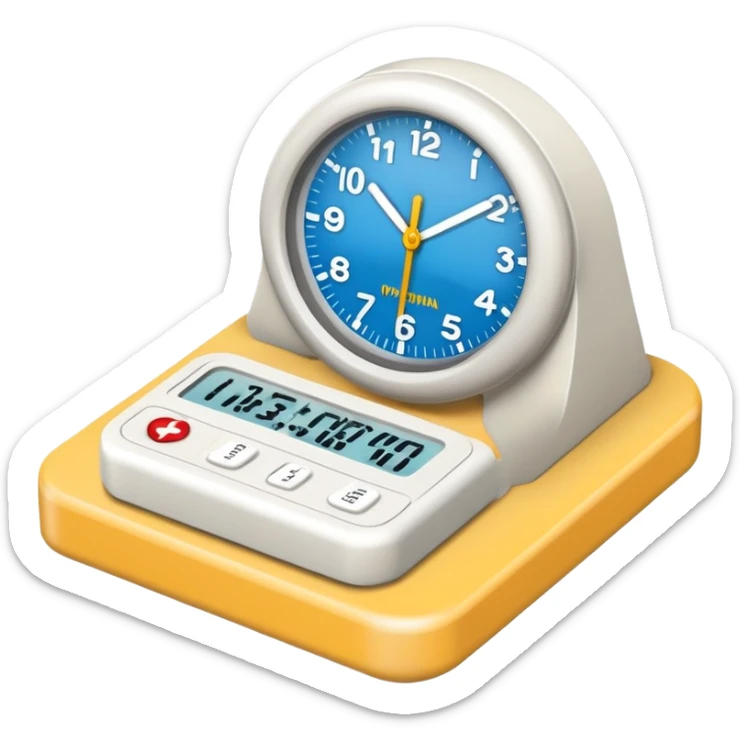 Voy tarde: Un reloj de arena con un diseño moderno, a un lado la representacion de una casa y al otro de un hospital sticker