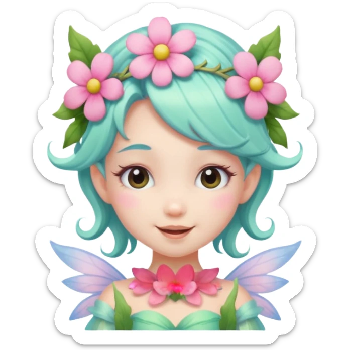 cute pastel fairy girl flower head decoration wink sticker