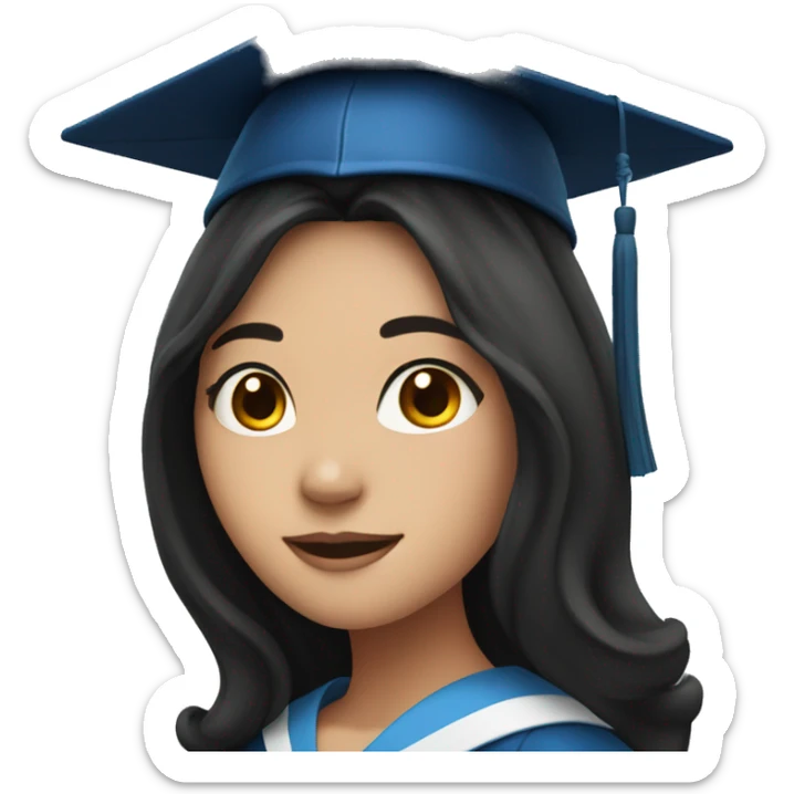 asian girl wearing blue graduation cap with long curly black hair sticker