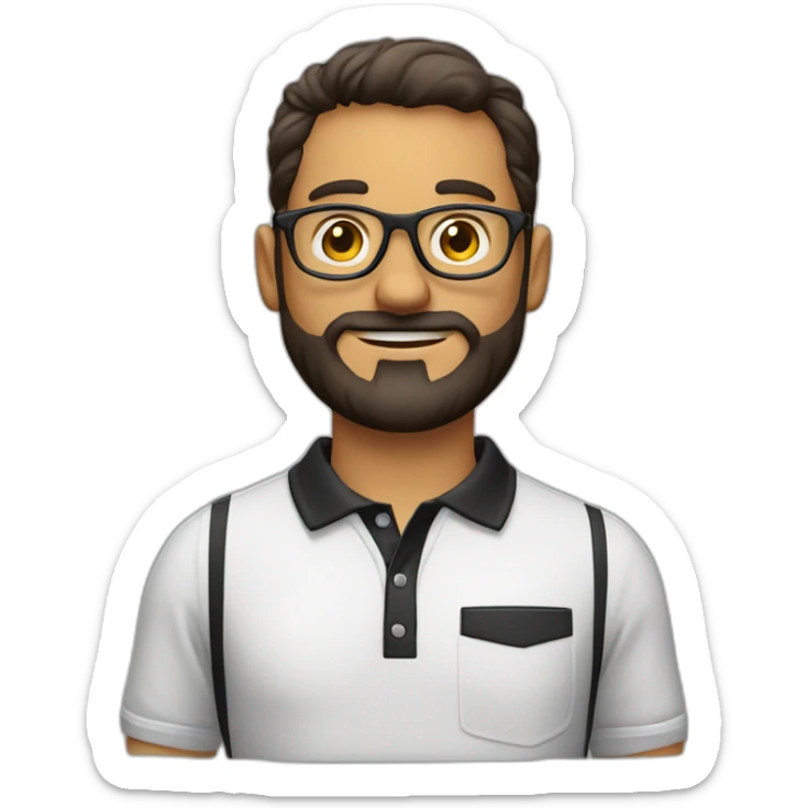 Homem de camisa polo branca, negro, careca e sem barba, usando óculos  sticker