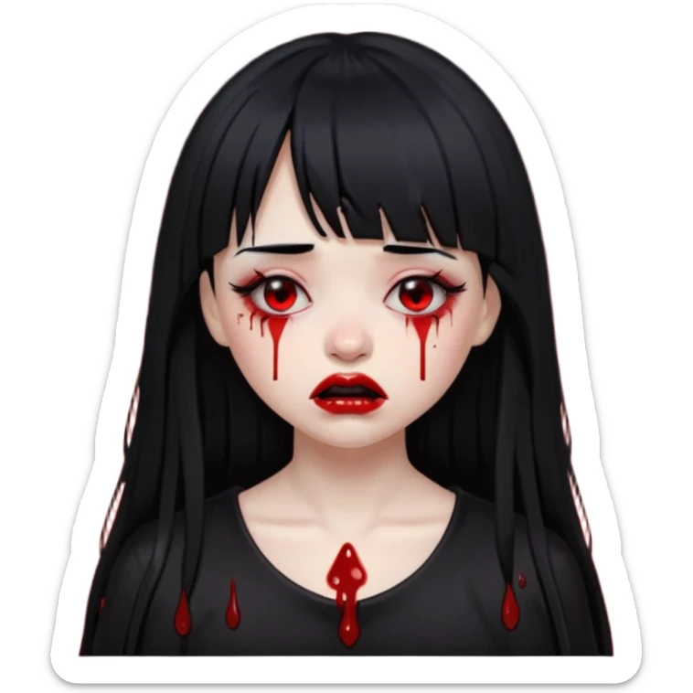 Gótica sem maquiagem de franjinha chorando noite sangrando  sticker