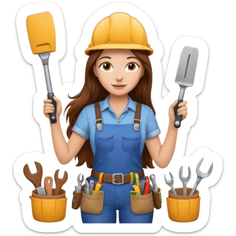 beautiful girl with long brown hair building new kitchen sticker