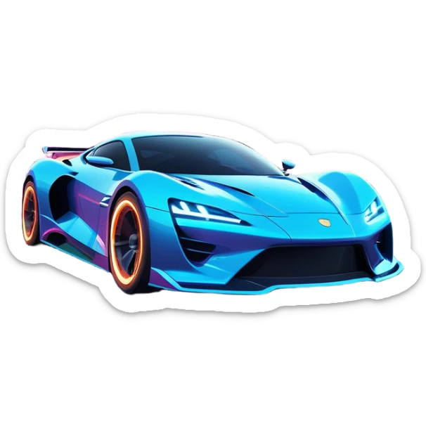 An icon showing a sleek car speeding through a neon-lit cityscape, inspired by Need for Speed. The design features dynamic motion lines, glowing tires, and a vibrant city backdrop with skyscrapers and lights. The rush of high-speed racing is highlighted. Transparent background. sticker