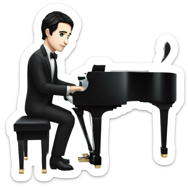 pale skin and black hair man playing grand piano sticker
