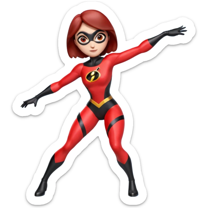 Isolated, detaile illustration of the most incredibly adorable superhero Elastigirl
figurine imaginable, toy style. 3D rendering sticker