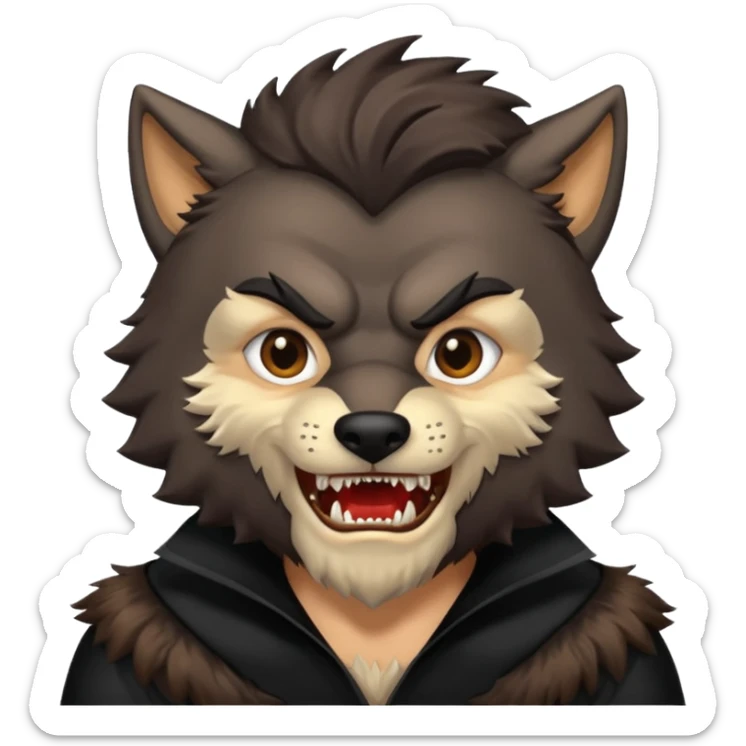 The Wolf Man from Universal Monsters with dark brown fur, black silk outfit, tan skin  sticker