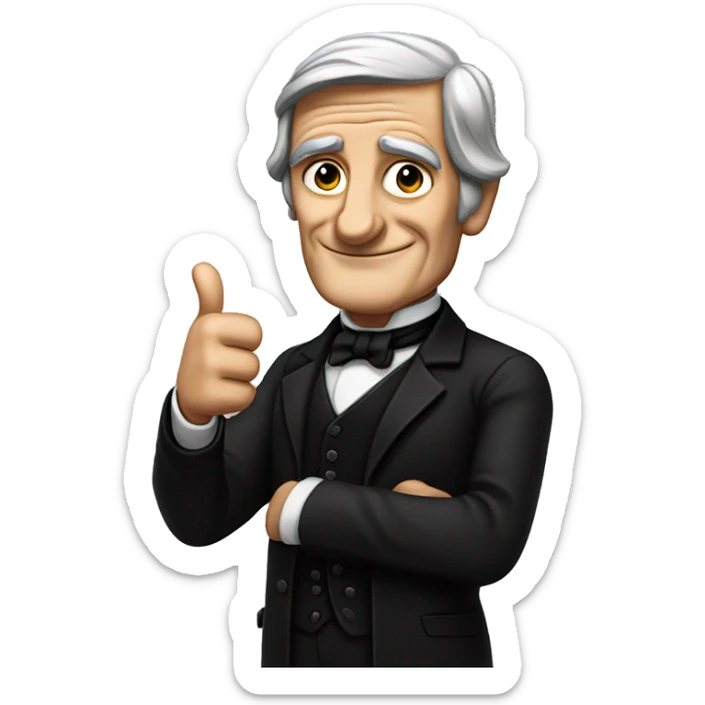 Ralph Waldo Emerson with thumbs up with a little frown and black clothes sticker