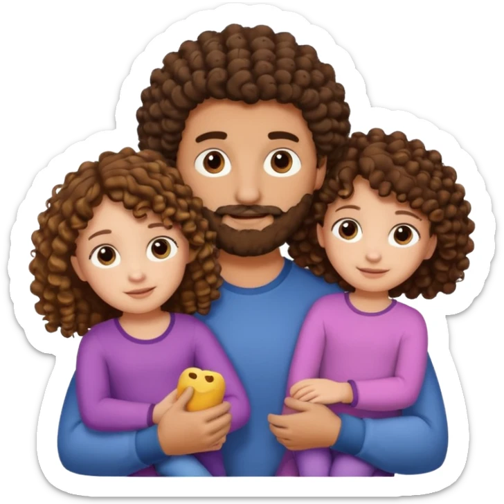 Brown dad with his two daughtersbone who is 5 and has curly hair and one who isn3 who has curly hair brown also sticker