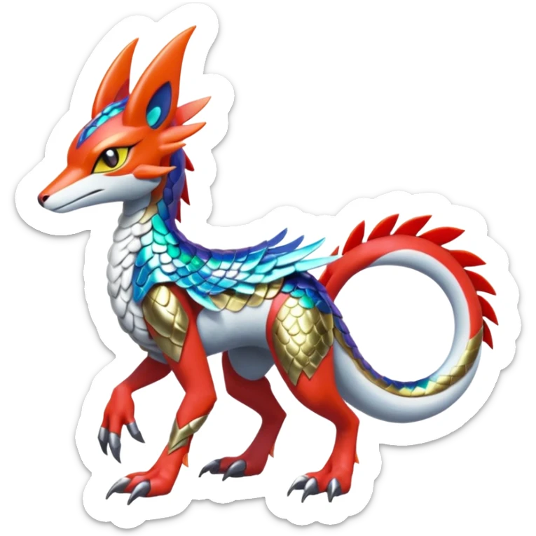 Shiny Colorful Sergal-Meloetta-Latias-Koraidon-Peppercat-Wargreymon-Protogen-Pokémon-Digimon-Fakémon-fusion-hybrid-creature sticker