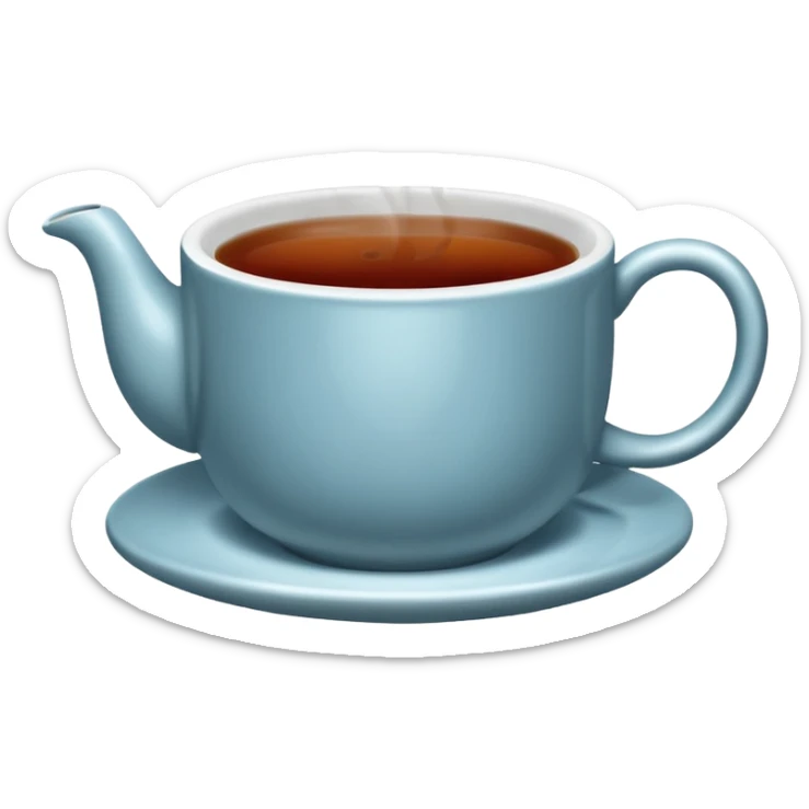 A close-up image of a cup filled with hot black tea, steam rising gently from the surface, placed on a simple background sticker