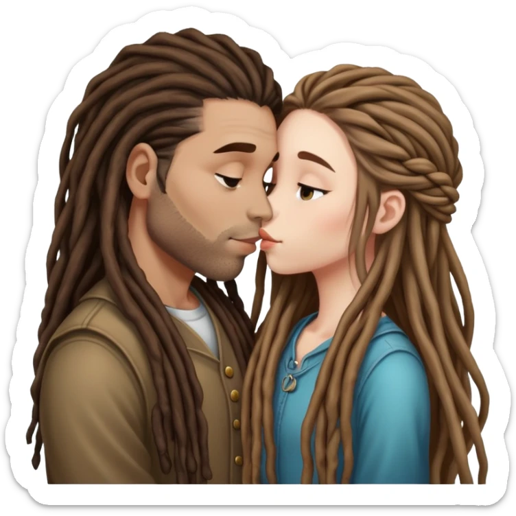 Man with dreads kissing girl with brown long hair  sticker