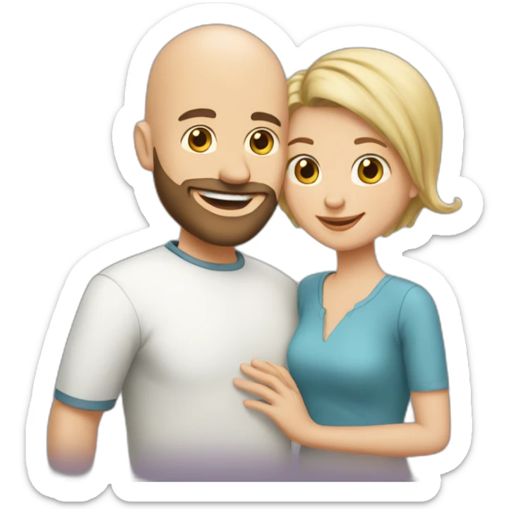 Happy-secret-couple-bald-guy-with-beard-with-shorthaired-brunette-girl sticker
