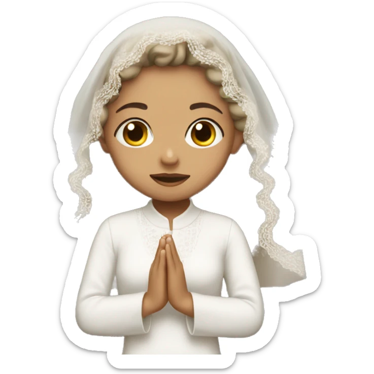 Light skin girl praying with eyes closed and lace white veil  sticker