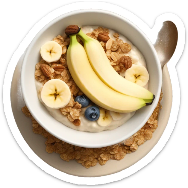 porridge bowl with granola and banana and nutcream on top sticker